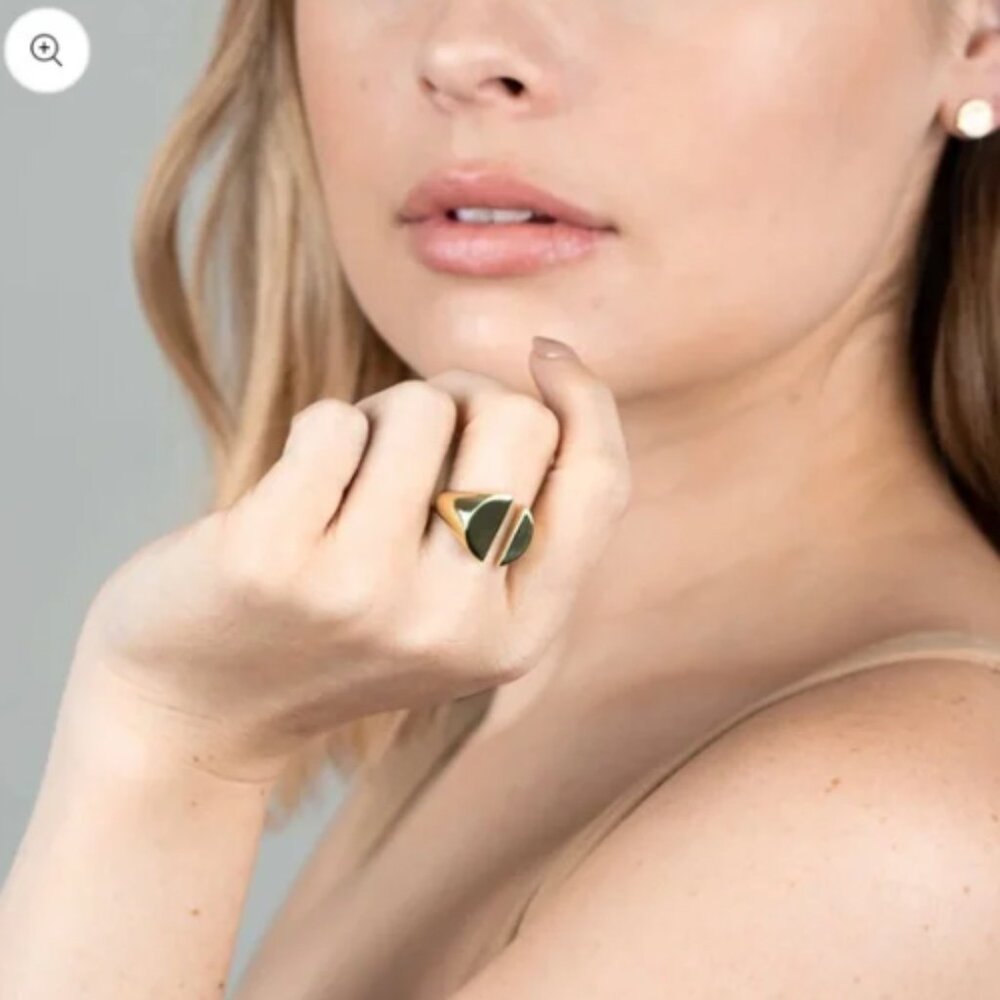 NWT Uncommon James Elegant Gold Band Geometric Cut Out South Ring Size 8